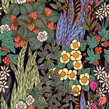 Summer flower bed and berries